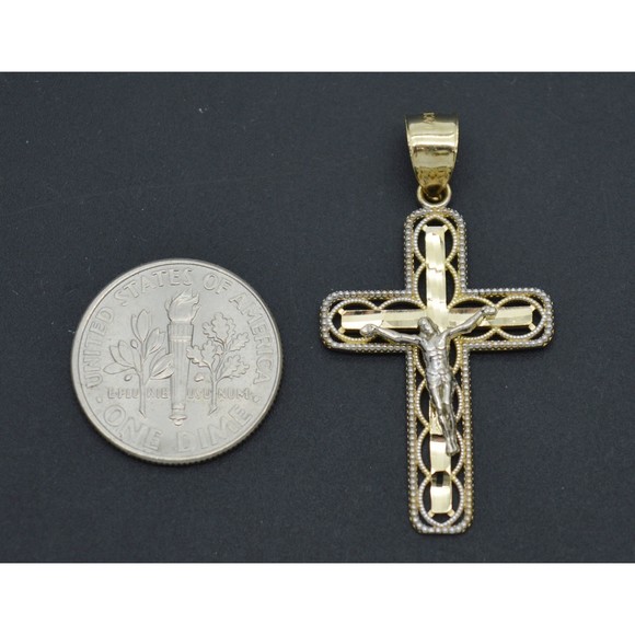 Real Solid 10K Yellow Gold Jesus Cross Oval Diamond Cut Pendant 2.0gr - Picture 3 of 6